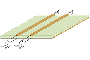 two parallel traces on a circuit board