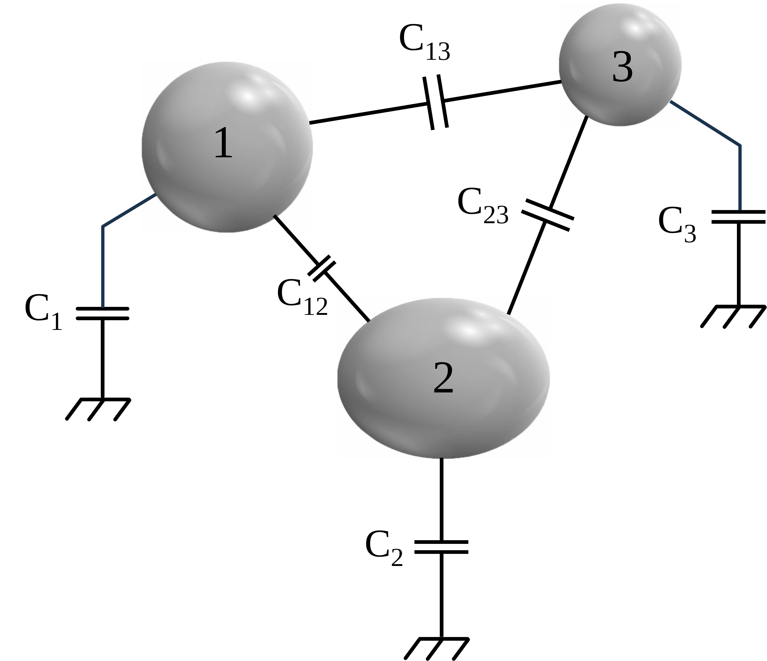 system of three conductors with self and mutual capacitances
