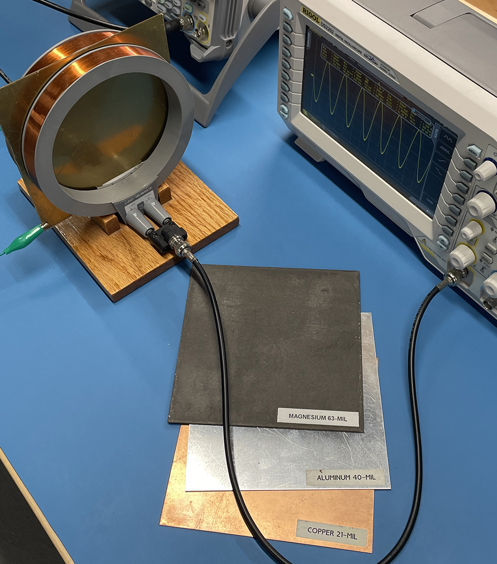 magnetic field shielding test fixture with three sample materials