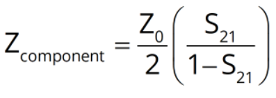 equation for component impedance as a function of S21 for the parallel test fixture
