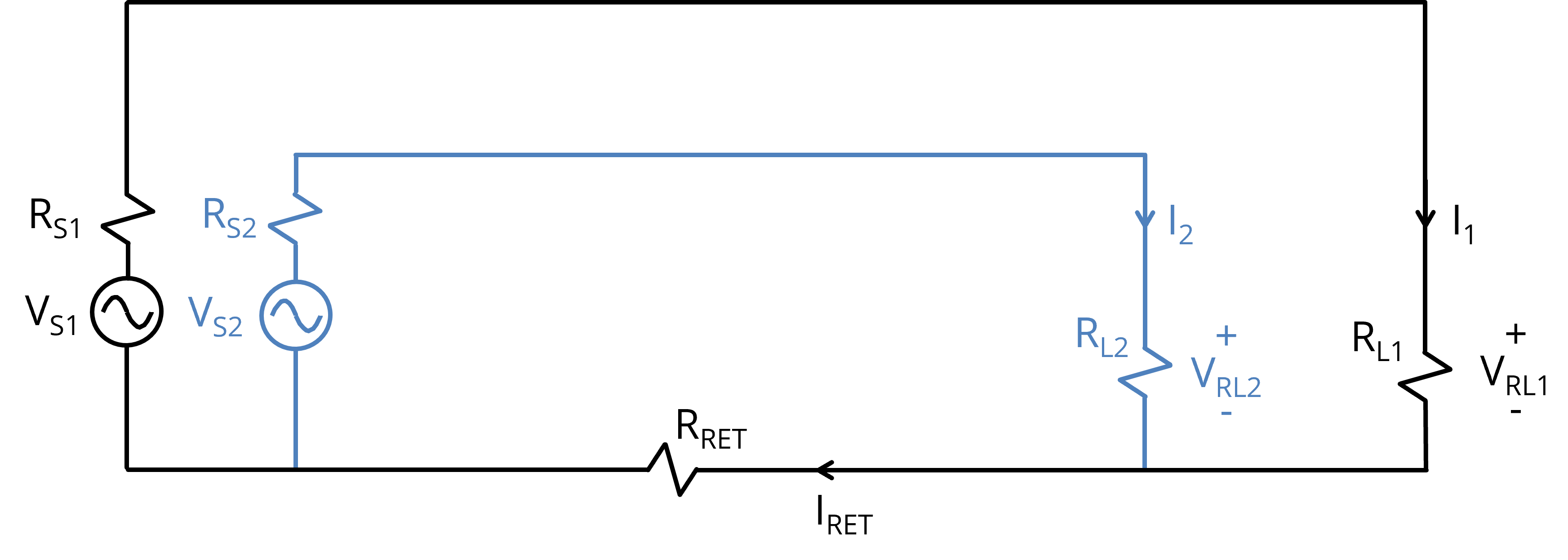 Two circuits sharing a common signal return wire